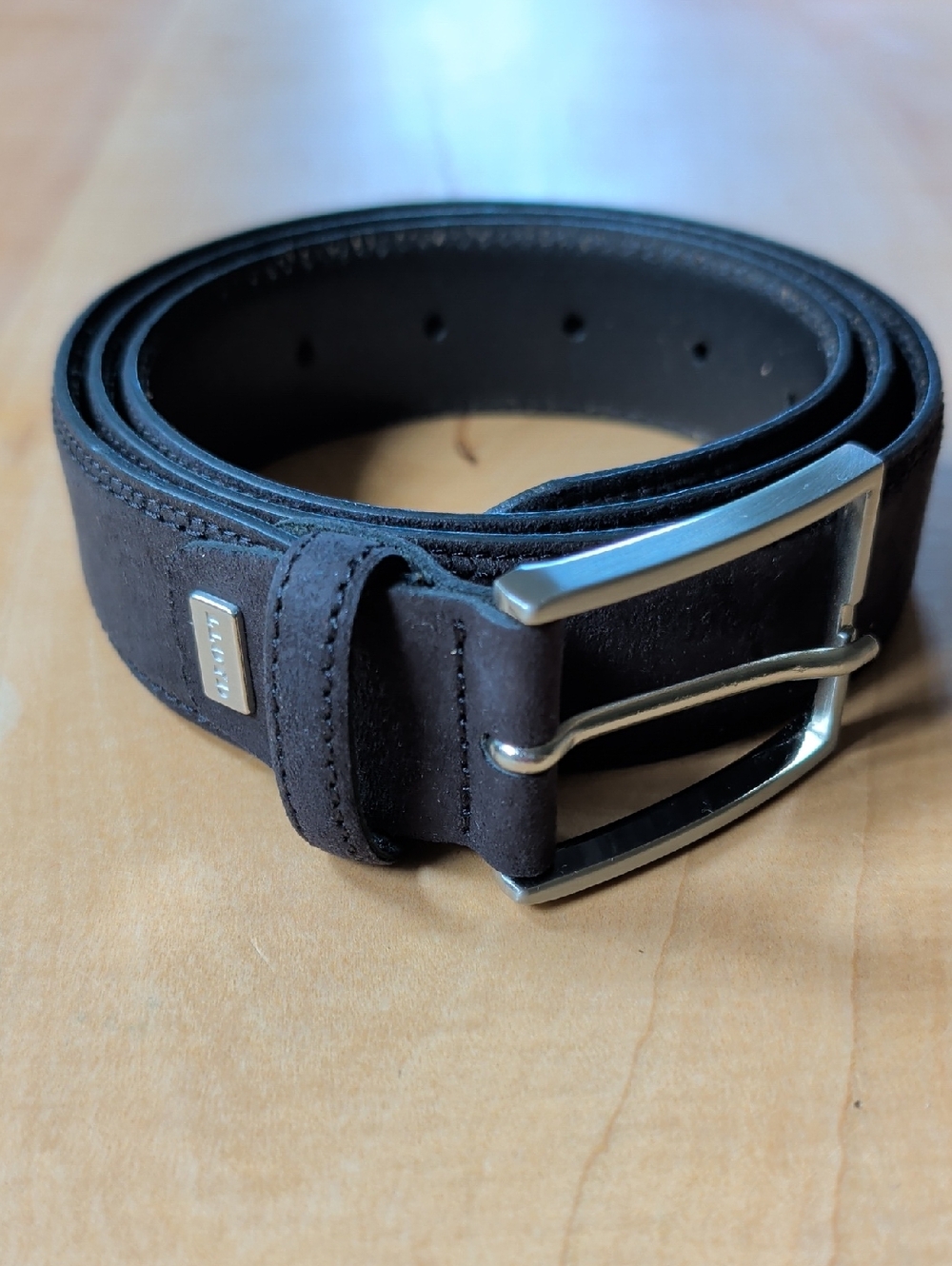 Men's Suede Belt in Black with Polished Buckle